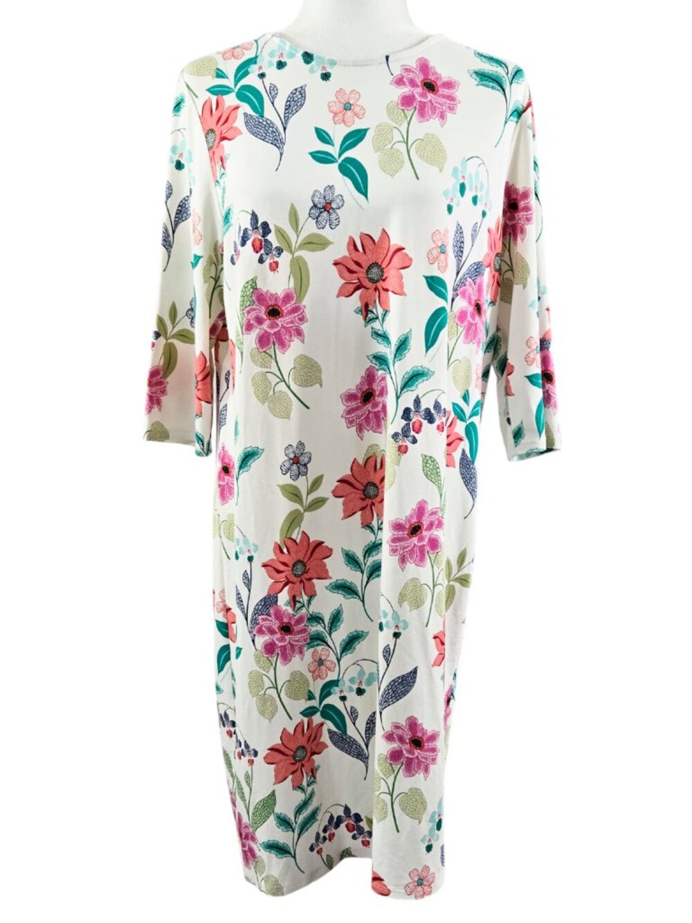 J. Jill Wearever Collection Cream Floral Knit Shift Dress Bloomcore Romantic